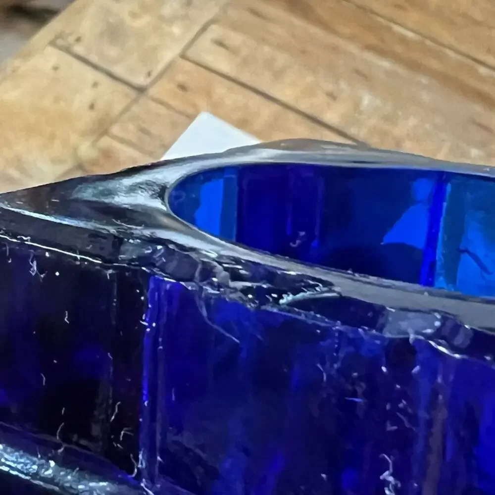 Square Cube Decorative Candle Holder Cobalt Blue MCM